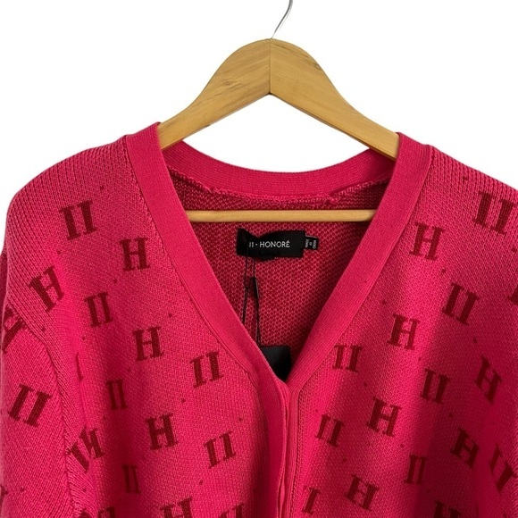 11 HONORE Angie Jacquard Monogram Cardigan Drop-Shoulder Sweater - Picture 6 of 11